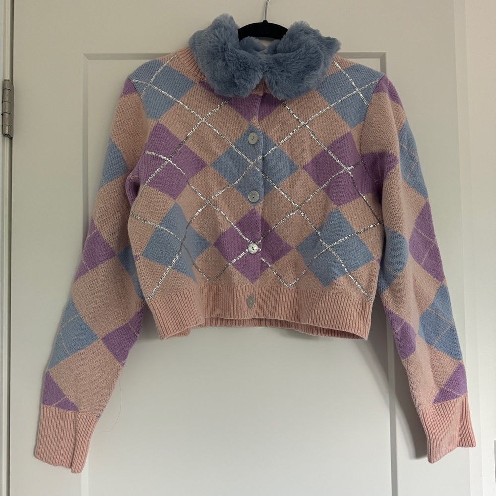 NWT Hill House Cardigan w/detachable faux fur collar